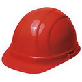 Hard Hat with ratchet adjustment and 6 point nylon suspension in Red with one color Pad Print.